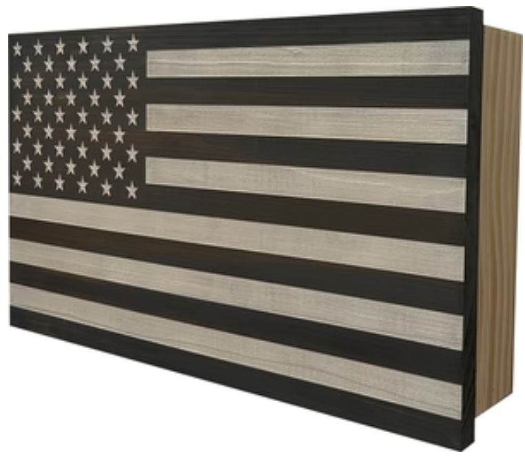 American Flag Decorative & Secure Wall-Mounted Gun Cabinet (Gray & White)