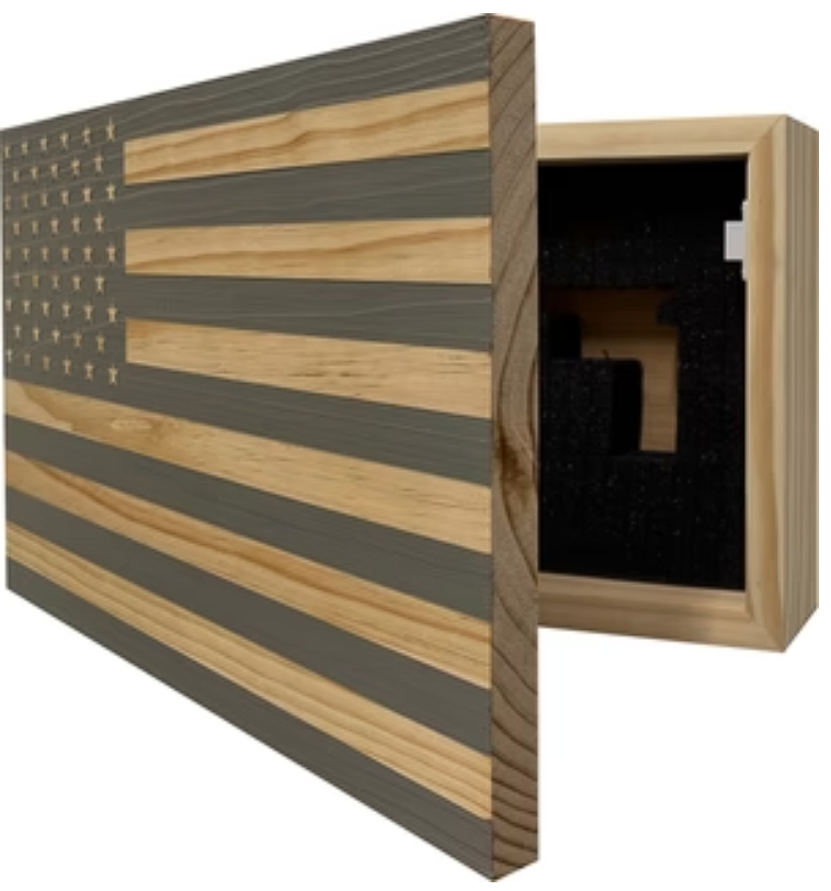 American Flag Decorative & Secure Wall-Mounted Gun Cabinet (Gray)