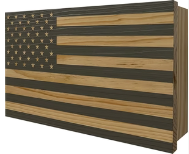 American Flag Decorative & Secure Wall-Mounted Gun Cabinet (Gray)