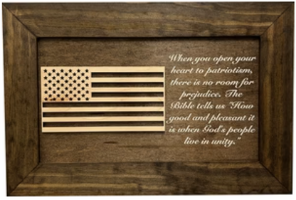 American Flag & Patriotism Decorative & Secure Wall-Mounted Gun Cabinet (Jacobean & Natural)