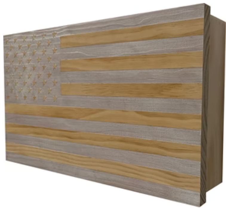 American Flag Decorative & Secure Wall-Mounted Gun Cabinet (Whitewashed)