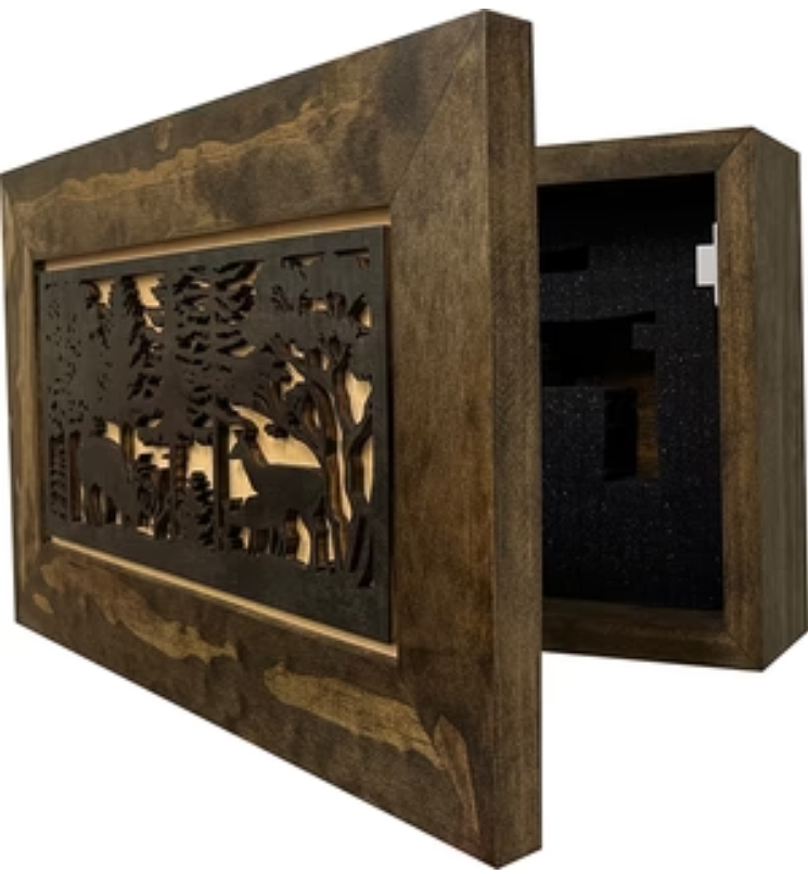 Decorative Deer Scene Wall-Mounted Secure Gun Cabinet - Gun Safe To Securely Store Your Gun & Home Self Defense Gear