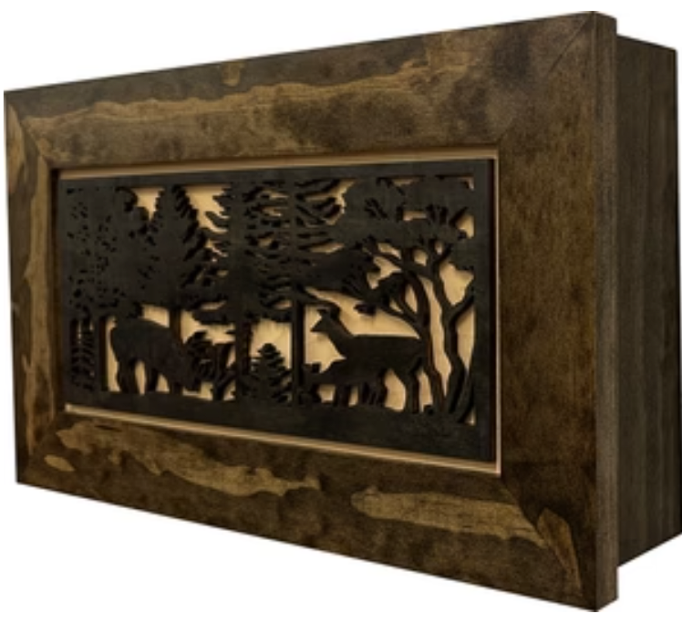 Decorative Deer Scene Wall-Mounted Secure Gun Cabinet - Gun Safe To Securely Store Your Gun & Home Self Defense Gear