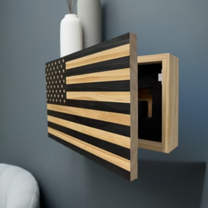 American Flag Decorative & Secure Wall-Mounted Gun Cabinet (Carbon Gray)