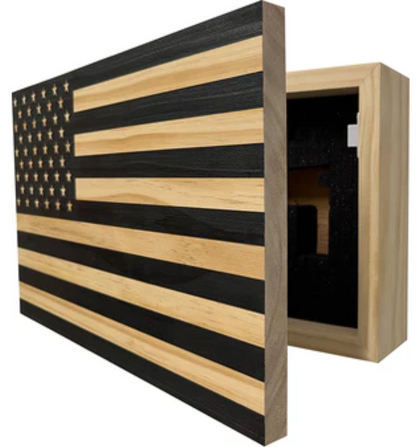 American Flag Decorative & Secure Wall-Mounted Gun Cabinet (Carbon Gray)