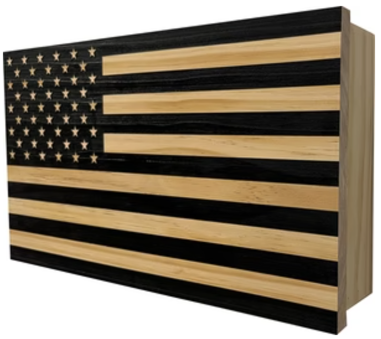 American Flag Decorative & Secure Wall-Mounted Gun Cabinet (Carbon Gray)