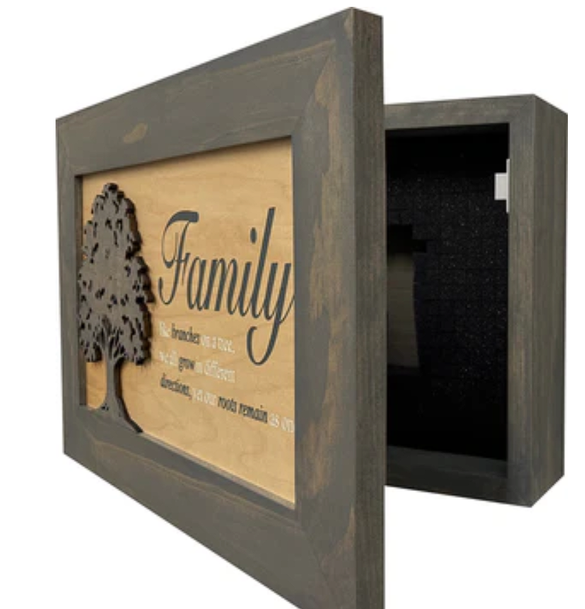 Decorative Secured Gun Storage Cabinet with Family Branches (Gray)