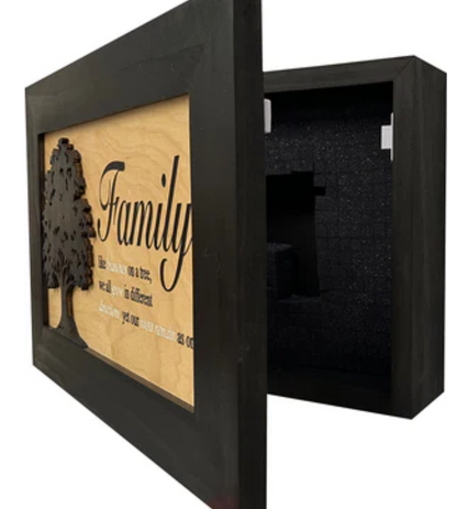 Decorative Secured Gun Storage Cabinet with Family Branches (Black)