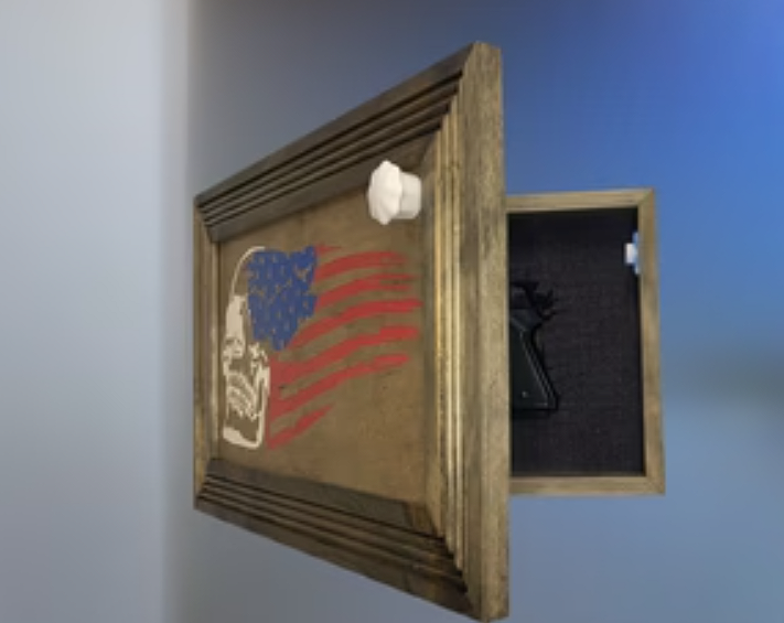 Decorative and Secure Gun Cabinet with Skull & American Flag Design