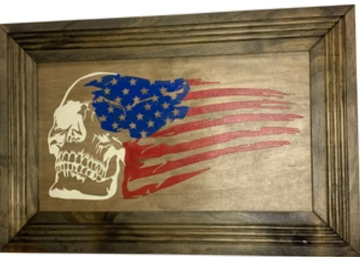 Decorative and Secure Gun Cabinet with Skull & American Flag Design