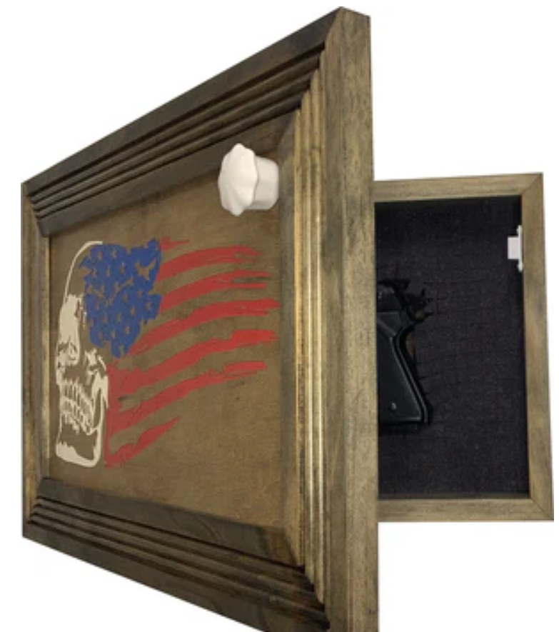 Decorative and Secure Gun Cabinet with Skull & American Flag Design