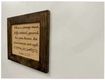 Hidden Gun Safe Recessed In Wall With Luke 11:21 Bible Verse Decoration - Recess In The Wall or Mount On The Wall by Bellewood Designs