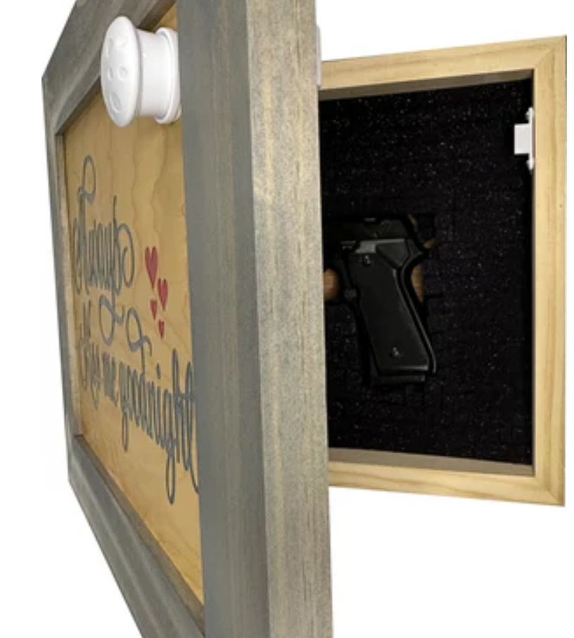 In Wall Gun Safe with Decorative Front Always Kiss Me Goodnight to Securely Store Your Gun In The Wall