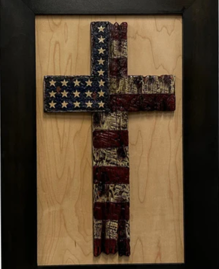 American Flag Cross Decorative Wall-Mounted Secure Gun Cabinet