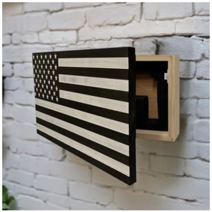 American Flag Decorative & Secure Wall-Mounted Gun Cabinet (Black & White Distressed)