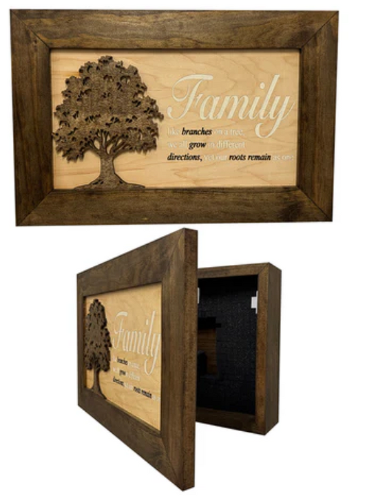 Decorative Secured Gun Storage Cabinet with Family Branches (Dark Walnut)