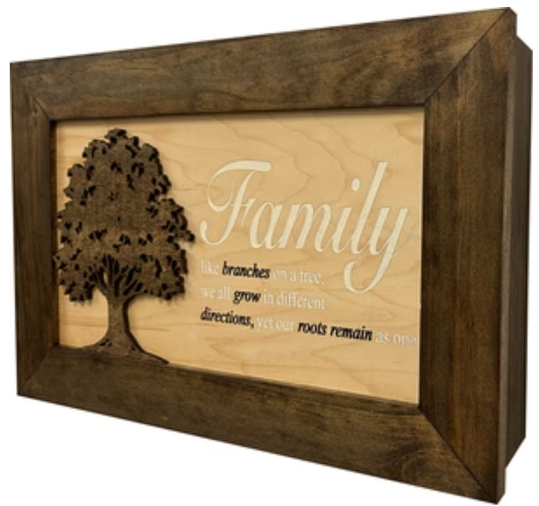 Decorative Secured Gun Storage Cabinet with Family Branches (Dark Walnut)