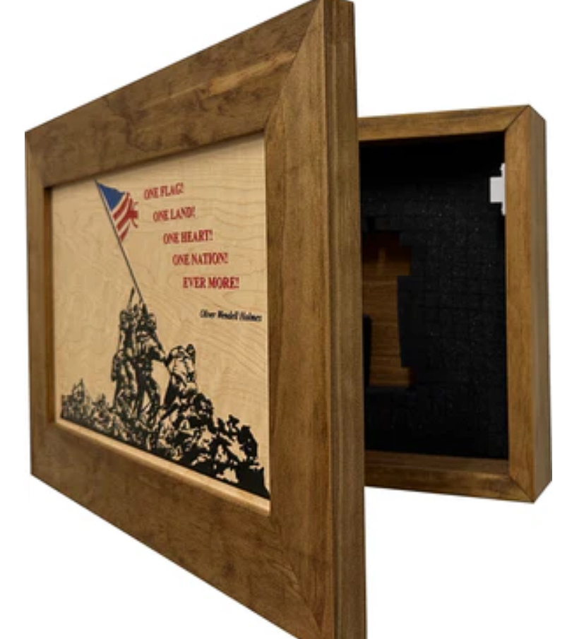 Iwo Jima Flag Raising Decorative Wall-Mounted Secure Gun Cabinet