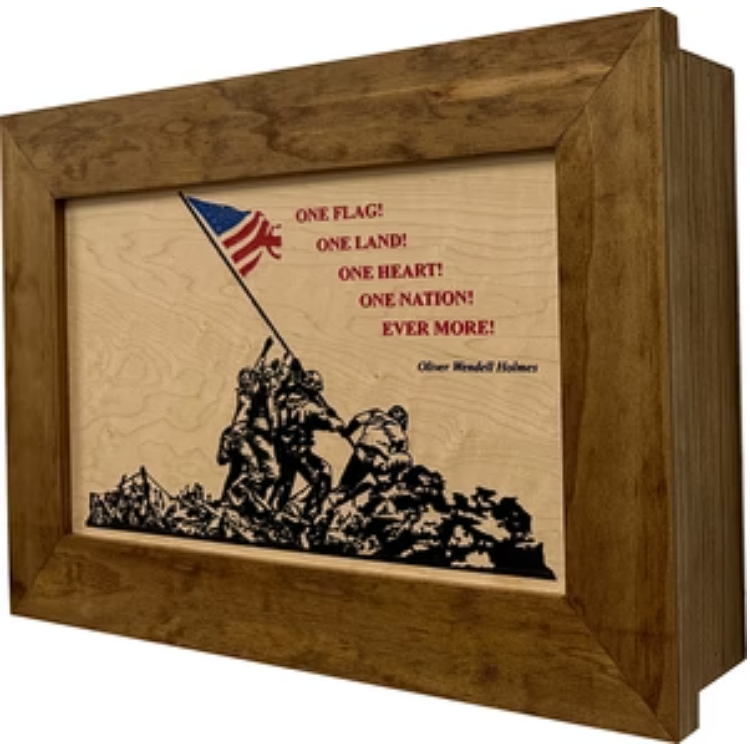 Iwo Jima Flag Raising Decorative Wall-Mounted Secure Gun Cabinet