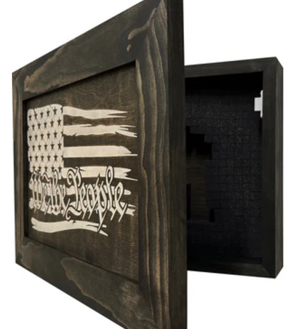 American Flag Gun Cabinet We The People Decorative and Secure Hidden Gun Safe (Black and White)