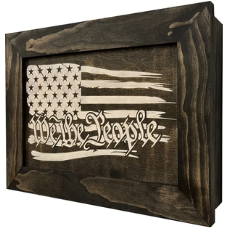 American Flag Gun Cabinet We The People Decorative and Secure Hidden Gun Safe (Black and White)