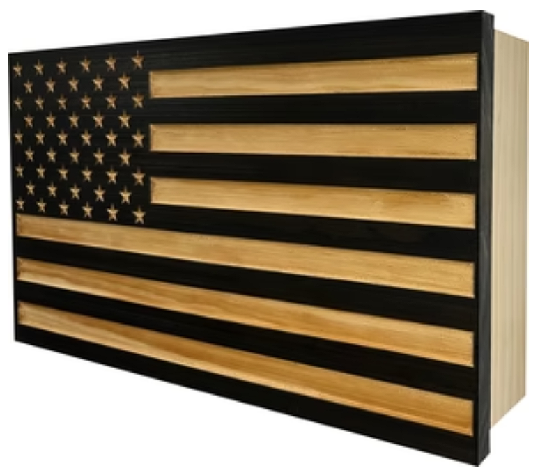 Carved American Flag Decorative Wall-Mounted Secure Gun Cabinet