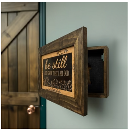 Bible Verse Decorative & Secure Wall-Mounted Gun Cabinet - Be Still and Know That I am God Psalm 46:10 Gun Safe