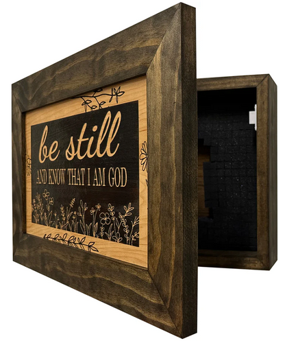 Bible Verse Decorative & Secure Wall-Mounted Gun Cabinet - Be Still and Know That I am God Psalm 46:10 Gun Safe