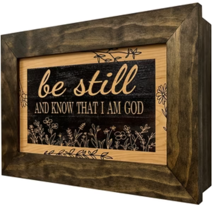 Bible Verse Decorative & Secure Wall-Mounted Gun Cabinet - Be Still and Know That I am God Psalm 46:10 Gun Safe