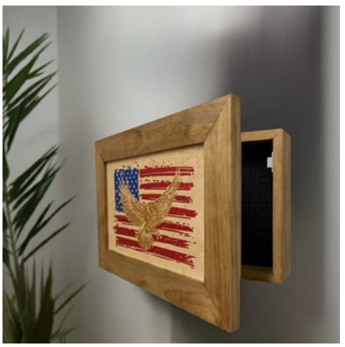 Bald Eagle & American Flag Patriotic Decorative Wall-Mounted Secure Gun Cabinet