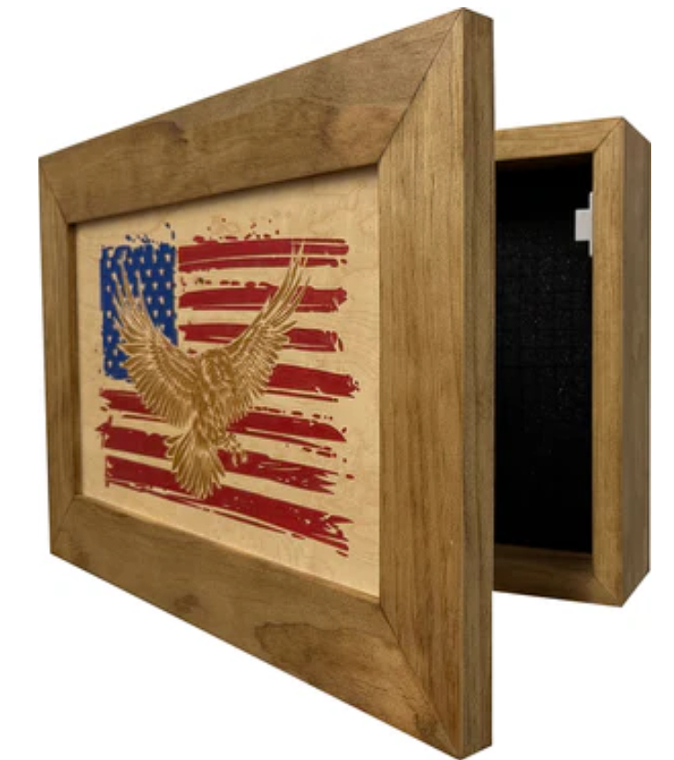 Bald Eagle & American Flag Patriotic Decorative Wall-Mounted Secure Gun Cabinet