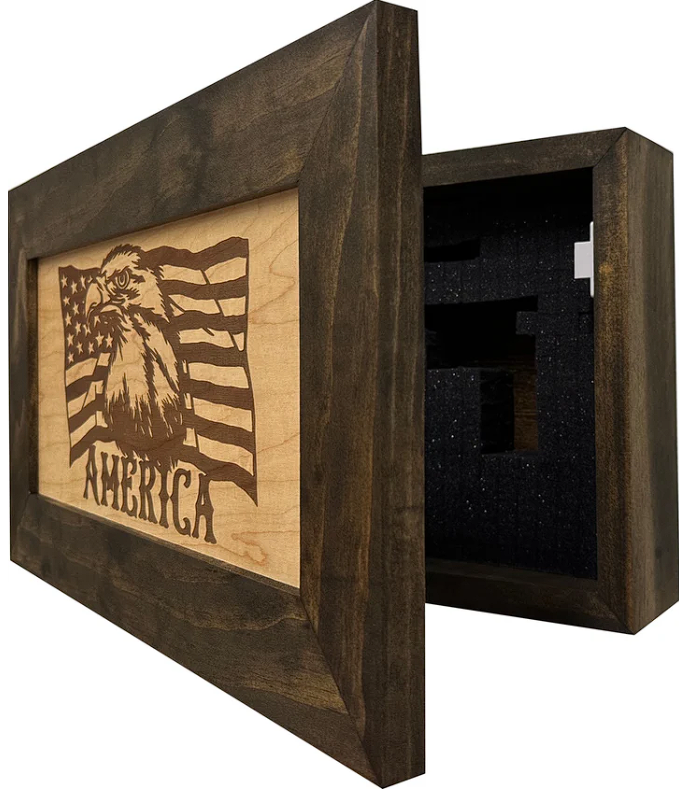 American Flag with Bald Eagle Patriotic Decorative Wall-Mounted Secure Gun Cabinet