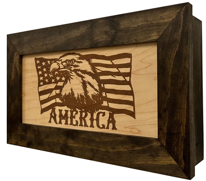 American Flag with Bald Eagle Patriotic Decorative Wall-Mounted Secure Gun Cabinet