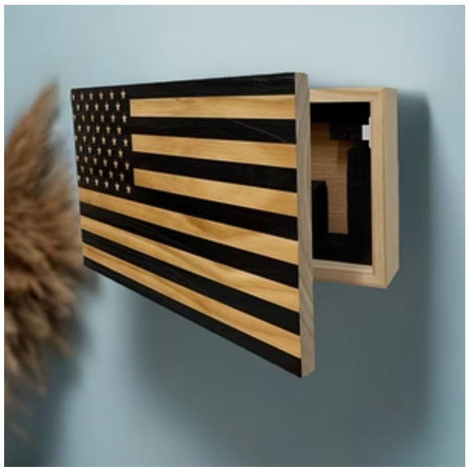 American Flag Decorative & Secure Wall-Mounted Gun Cabinet (Black)