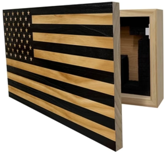 American Flag Decorative & Secure Wall-Mounted Gun Cabinet (Black)