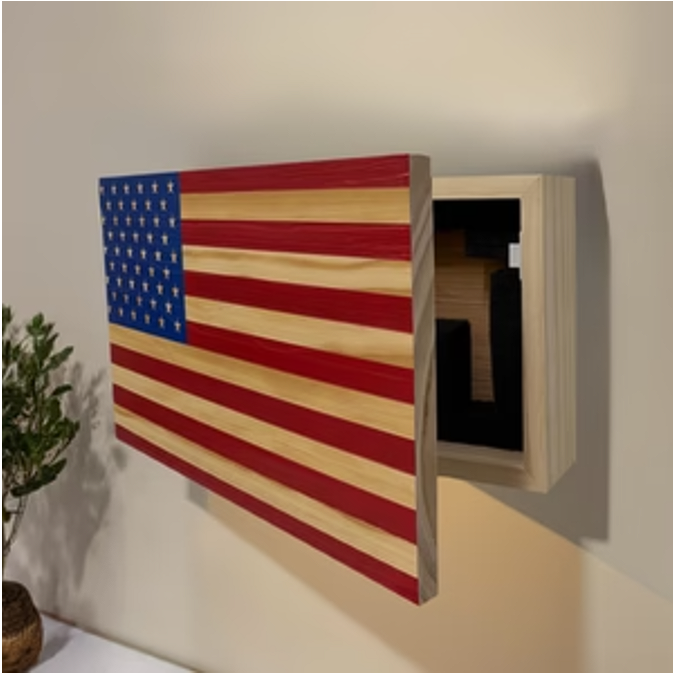 American Flag Decorative & Secure Wall-Mounted Gun Cabinet (Red & Blue)