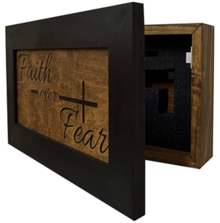 Faith Over Fear Decorative Wall-Mounted Secure Gun Cabinet