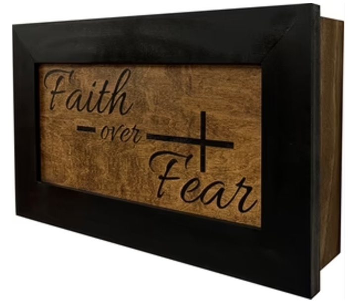 Faith Over Fear Decorative Wall-Mounted Secure Gun Cabinet