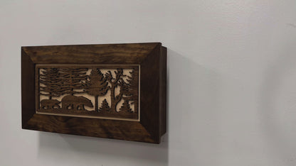 Wood Gun Cabinet Bears In The Woods Wall Decoration - Hidden Gun Safe To Securely Store Your Gun In Plain Sigh