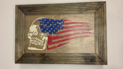 Decorative and Secure Gun Cabinet with Skull & American Flag Design