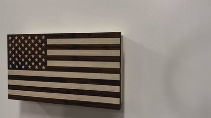 American Flag Decorative & Secure Wall-Mounted Gun Cabinet (Dark Walnut)