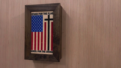 American Flag Hidden Gun Storage Cabinet - Stand For The Flag, Kneel For The Cross Concealed Gun Storage