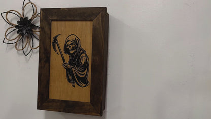 Hidden Gun Safe With Grim Reaper Design, Secure Concealed Gun Shelf by Bellewood Designs