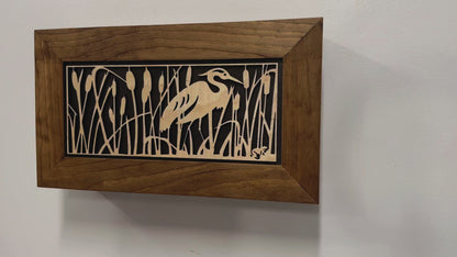 Decorative Gun Safe Heron in Cattails Wall-Mounted Gun Cabinet To Securely Store Your Gun In Plain Sight