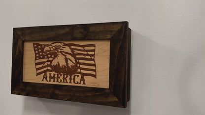 American Flag with Bald Eagle Patriotic Decorative Wall-Mounted Secure Gun Cabinet