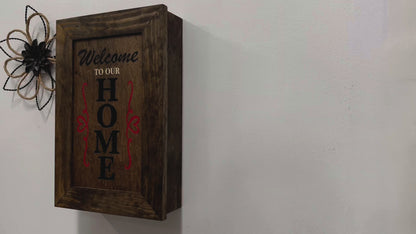 Wooden Secure Gun Safe Welcome to our Home Wall Decor (Jacobean)